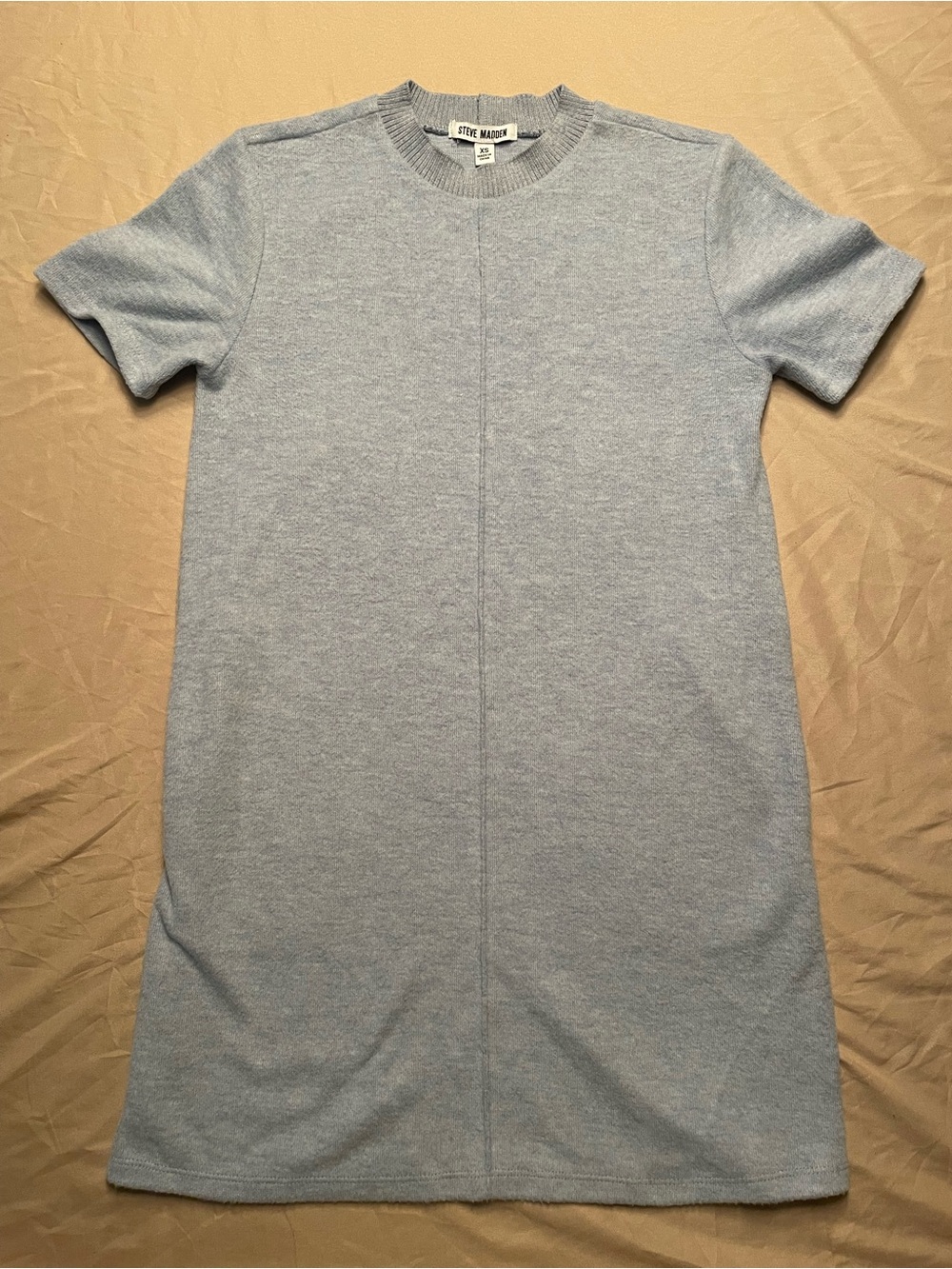 Steve Madden Light Blue Short Sleeve Knit Top Shirt Dress Soft Cozy Comfort